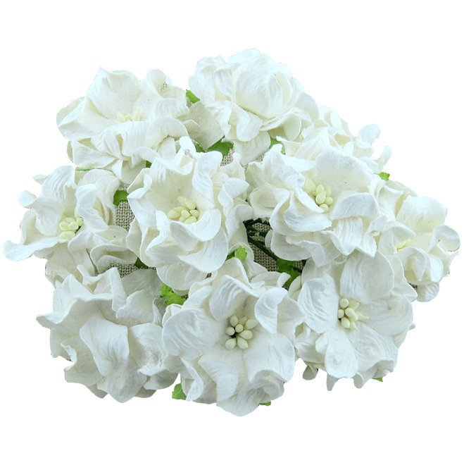 GARDENIEN 60mm 5Stk Scrapbooking Maulbeerpapier Blumen Flowers, weiß