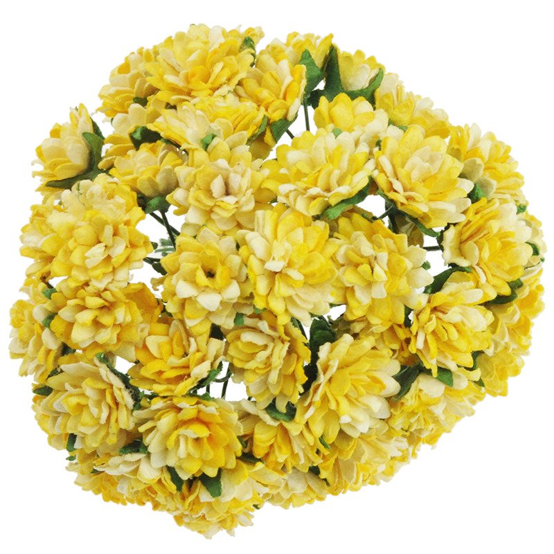 ASTERN 15mm 50Stk Scrapbooking Maulbeerpapier Blumen Flowers, zweifarben gelb