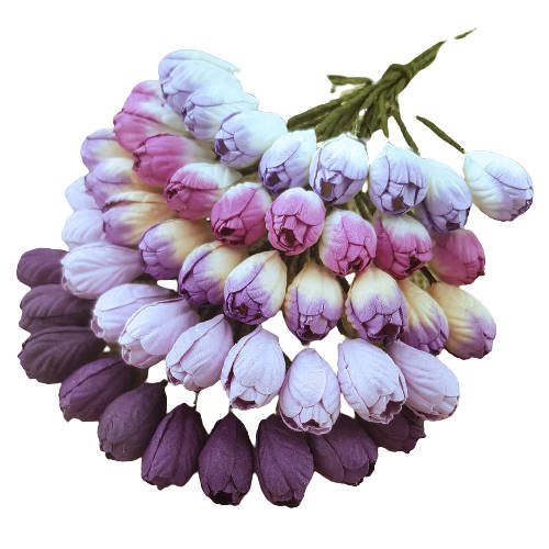 TULPEN 10mm 40Stk. Scrapbooking Maulbeerpapier Blumen Flowers, weiß violett mix