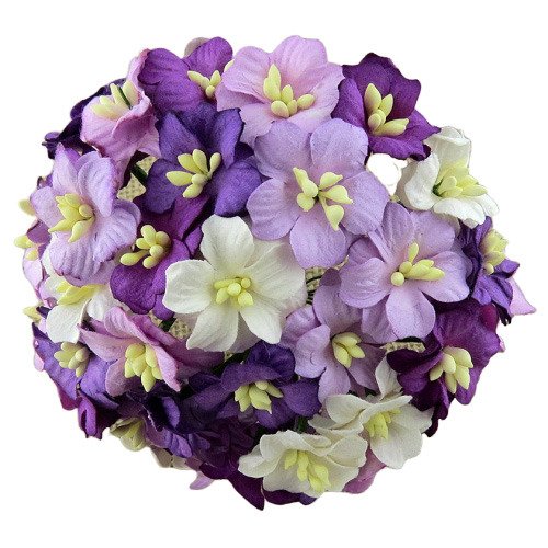 APFELBLÜTEN 20-25mm 50Stk Scrapbooking Maulbeerpapier Blumen Flower, violett mix
