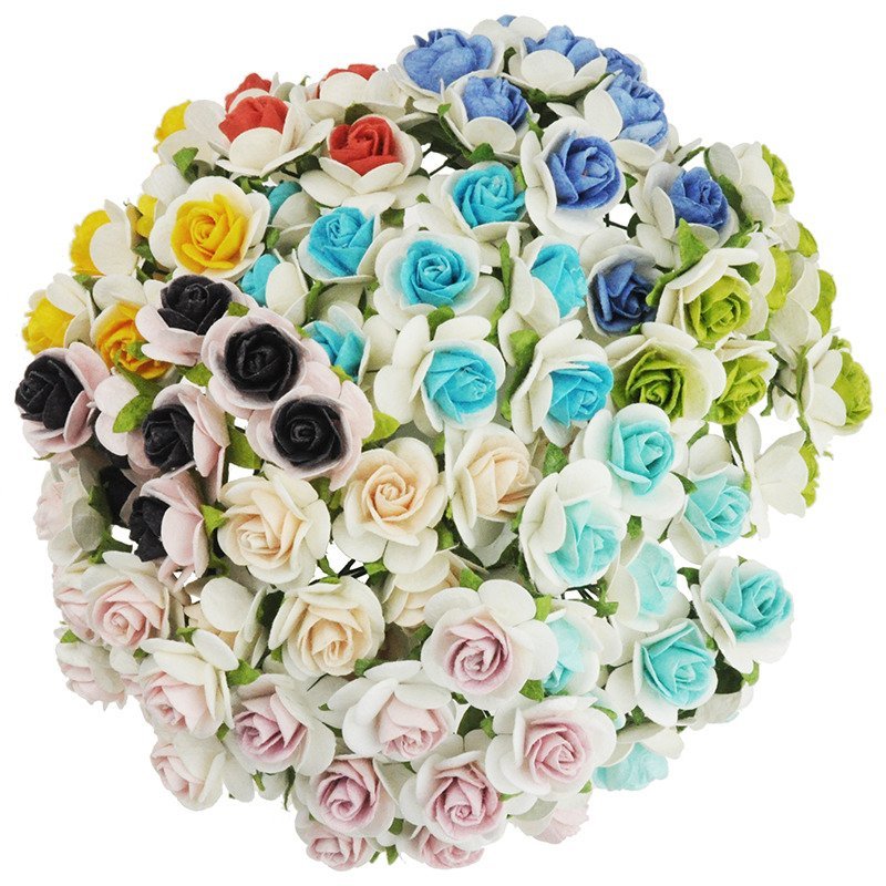 ROSEN Geöffnete 15mm 100Stk Scrapbooking Maulbeerpapier Blumen Flowers mehrfarbig