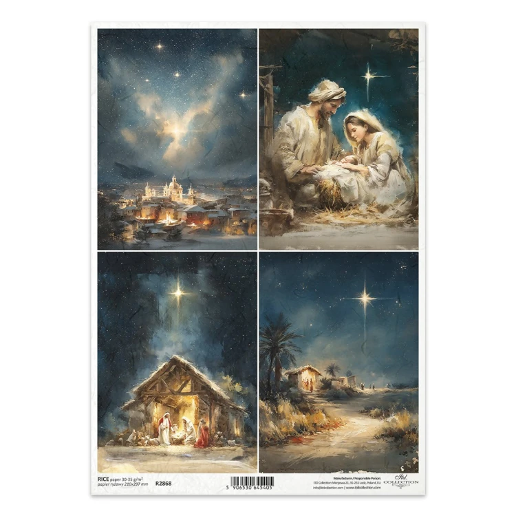 Papier ryżowy do decoupage A4 - Betlejem, Święta Rodzina, stajenka - R2868 - Itd Collection  #1