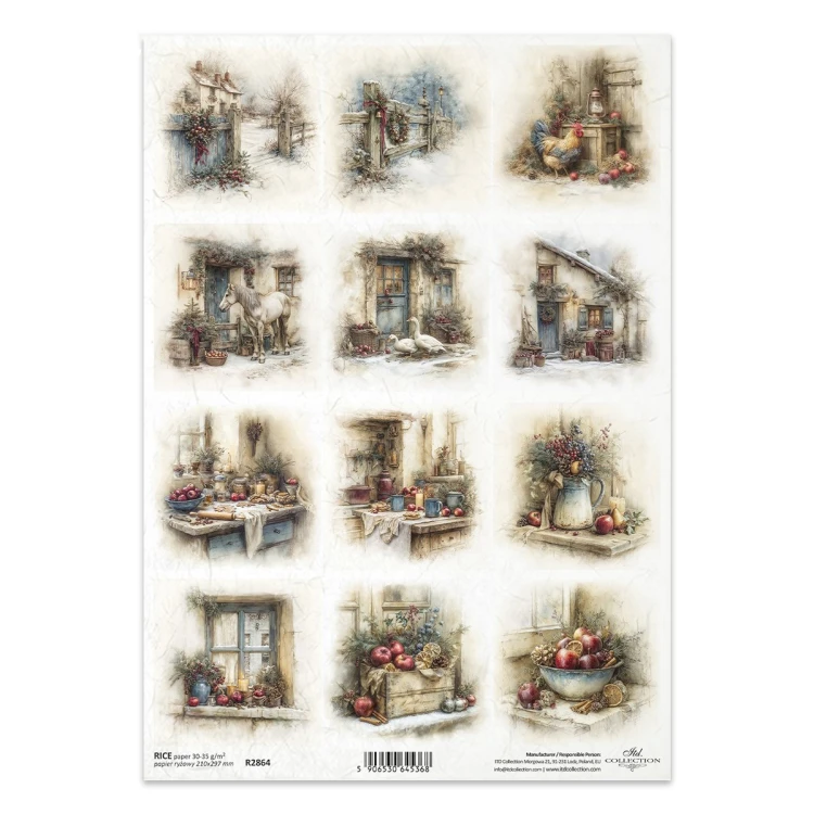 Papier ryżowy do decoupage A4 - koń, wieś, jabłka - R2864 - Itd Collection  #1
