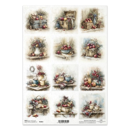 Papier ryżowy do decoupage A4 - skrzynki, jabłka, kosze - R2863 - Itd Collection  #1