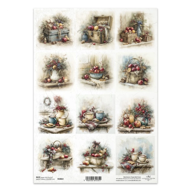 Papier ryżowy do decoupage A4 - skrzynki, jabłka, kosze - R2863 - Itd Collection  #1