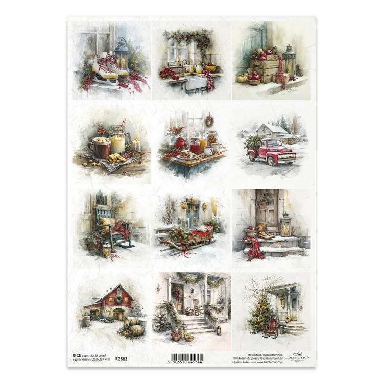 Papier ryżowy do decoupage A4 - łyżwy, sanki, zima -  R2862 - Itd Collection  #1