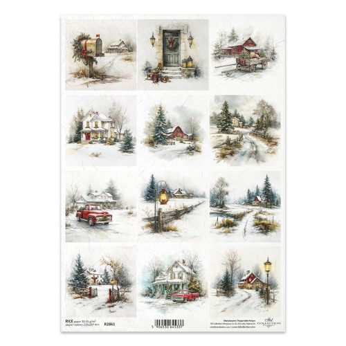Papier ryżowy do decoupage A4 - dom, zima, auto - R2861 - Itd Collection  #1
