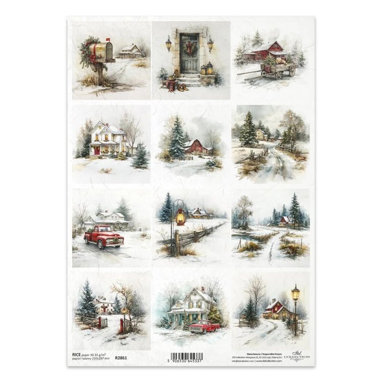 Papier ryżowy do decoupage A4 - dom, zima, auto - R2861 - Itd Collection  #1
