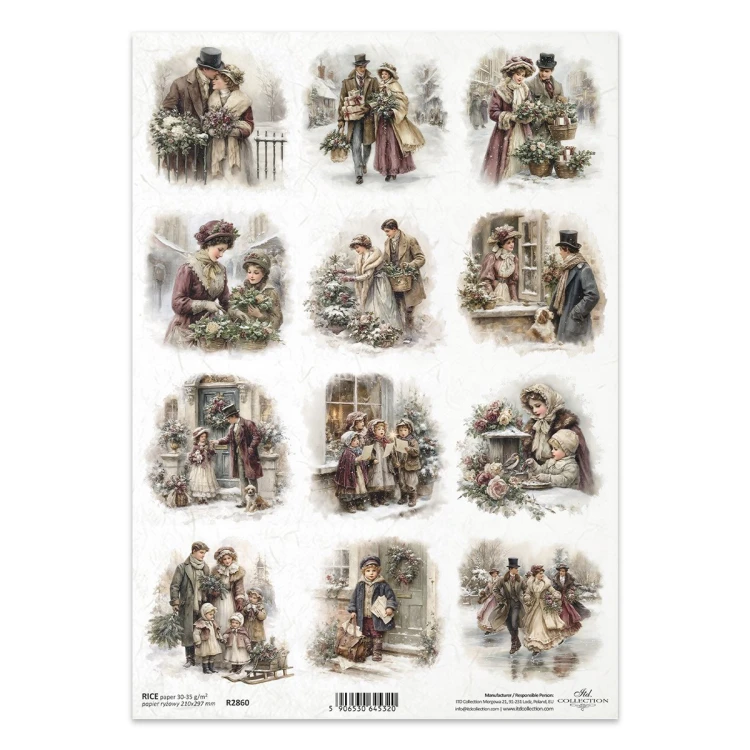 Papier ryżowy do decoupage A4 - vintage, dzieci, zima - R2860 - Itd Collection  #1