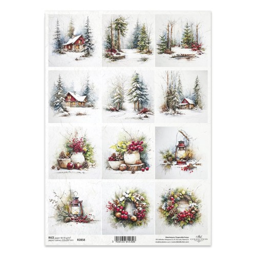 Papier ryżowy do decoupage A4 - zima, las, lampa - R2858 - Itd Collection  #1