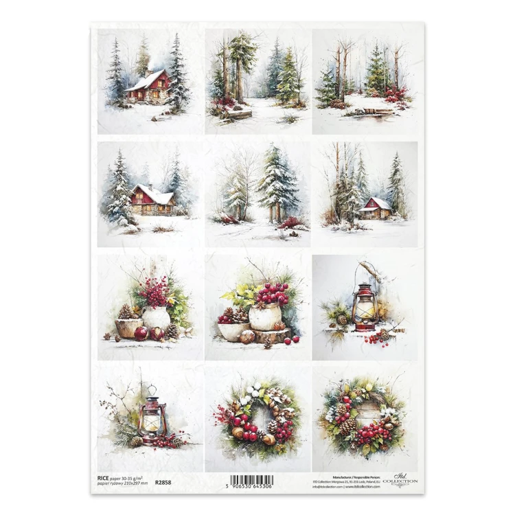 Papier ryżowy do decoupage A4 - zima, las, lampa - R2858 - Itd Collection  #1