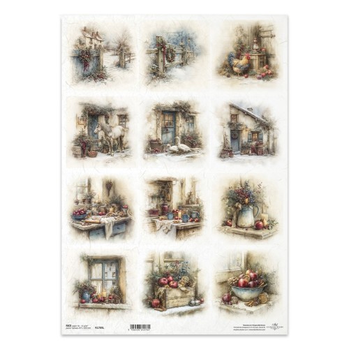 Papier ryżowy do decoupage A3 - koń, wieś, jabłka - R1705L - Itd Collection  #1