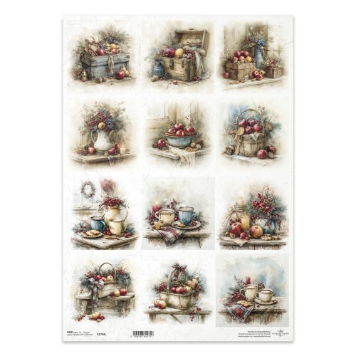 Papier ryżowy do decoupage A3 - skrzynki, jabłka, kosze - R1704L - Itd Collection  #1