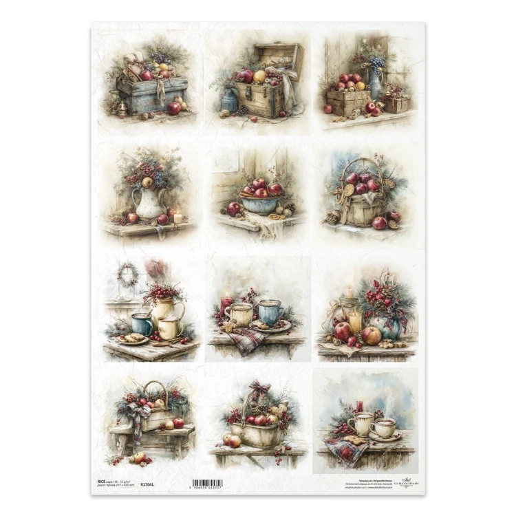 Papier ryżowy do decoupage A3 - skrzynki, jabłka, kosze - R1704L - Itd Collection  #1