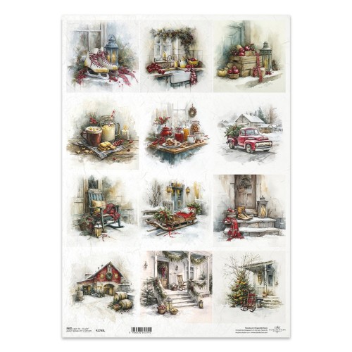 Papier ryżowy do decoupage A3 - łyżwy, sanki, zima - R1703L - Itd Collection  #1