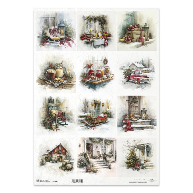 Papier ryżowy do decoupage A3 - łyżwy, sanki, zima - R1703L - Itd Collection  #1