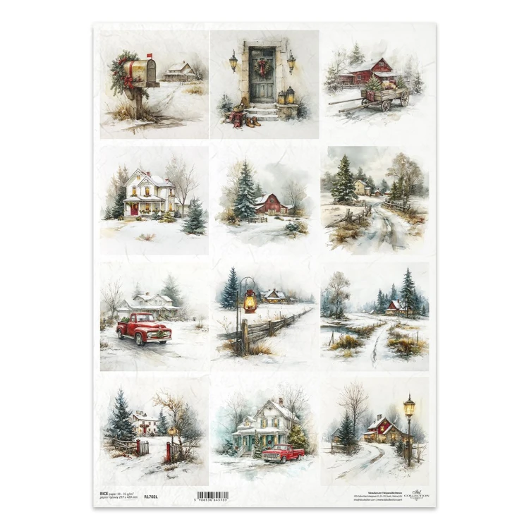 Papier ryżowy do decoupage A3 - dom, zima, auto - R1702L - Itd Collection  #1
