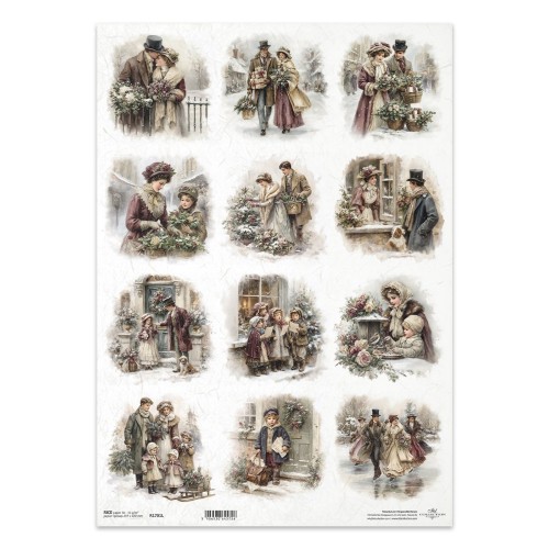 Papier ryżowy do decoupage A3 - vintage, dzieci, zima - R1701L - Itd Collection  #1