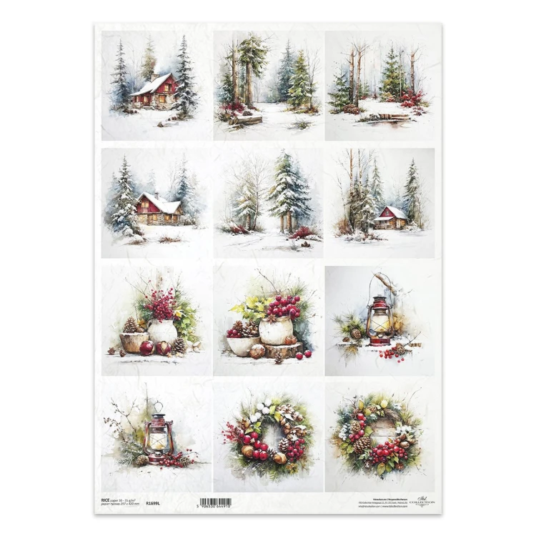 Papier ryżowy do decoupage A3 - zima, śnieg, las - R1699L - Itd Collection  #1