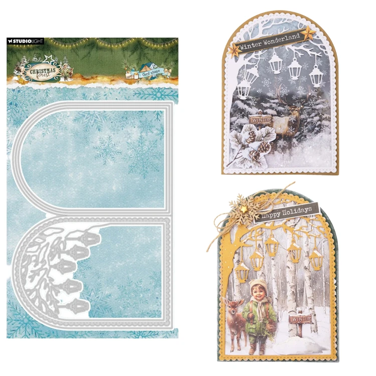 Wykrojnik do papieru - StudioLight - Folded card baza kartki drzewo z lampionami #1