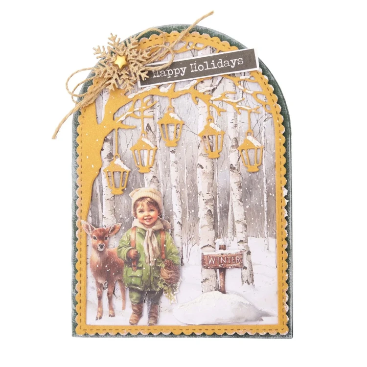Wykrojnik do papieru - StudioLight - Folded card baza kartki drzewo z lampionami #4