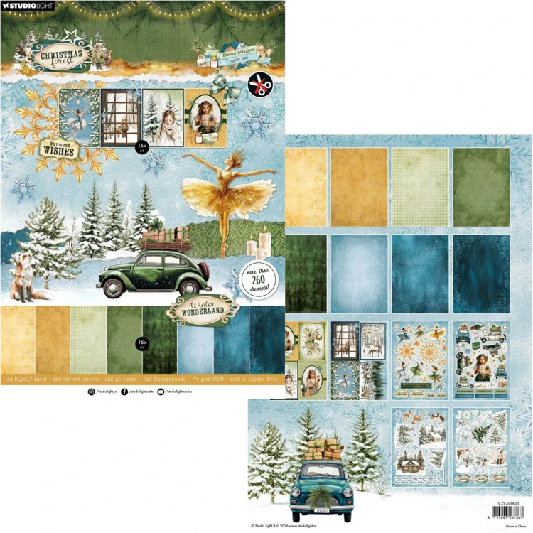 Zestaw papierów do scrapbookingu A4 - Die-cut designer Christmas Forest - Studio Light #1