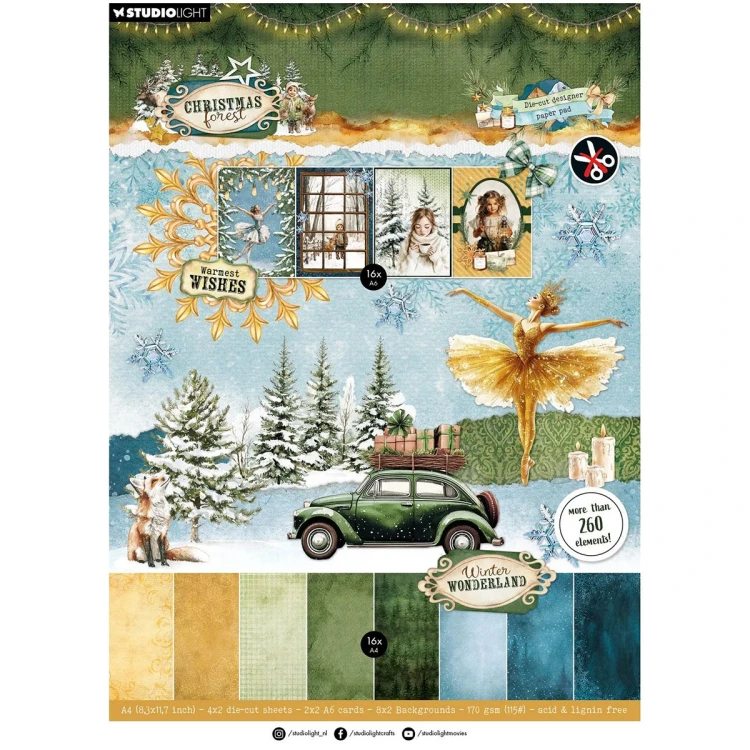 Zestaw papierów do scrapbookingu A4 - Die-cut designer Christmas Forest - Studio Light #2