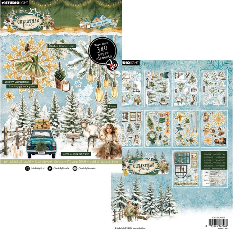 Zestaw papierów z elementami do scrapbookingu A5 - StudioLight - Christmas Forest #1