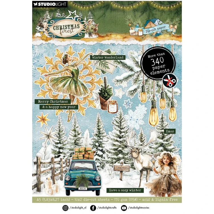 Zestaw papierów z elementami do scrapbookingu A5 - StudioLight - Christmas Forest #2