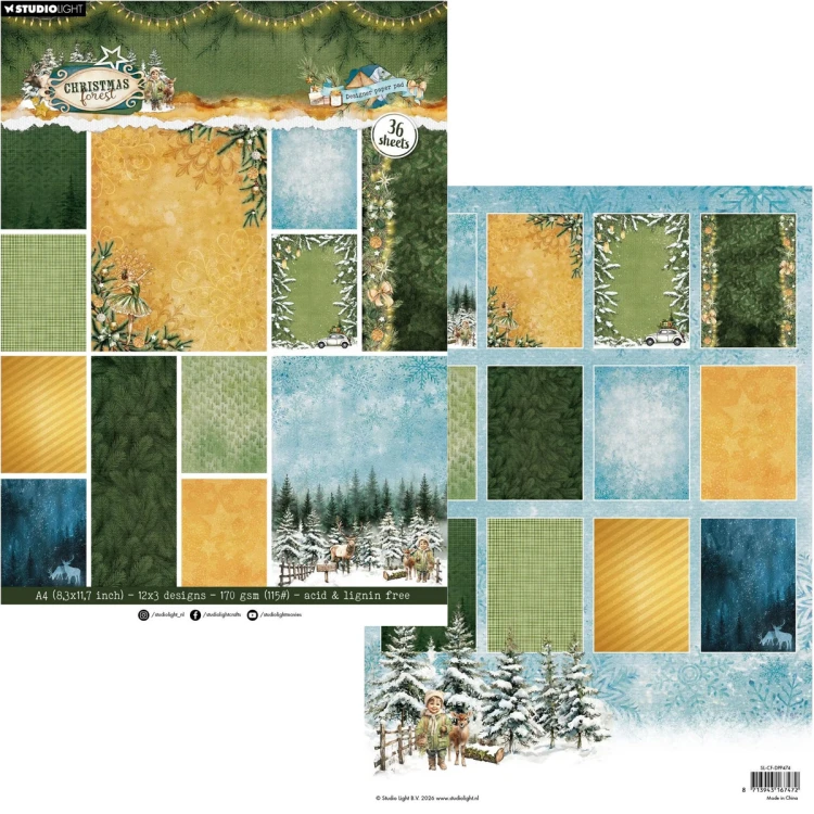 Zestaw papierów do scrapbookingu A4 - Designer paper pad Christmas Forest - Studio Light #1