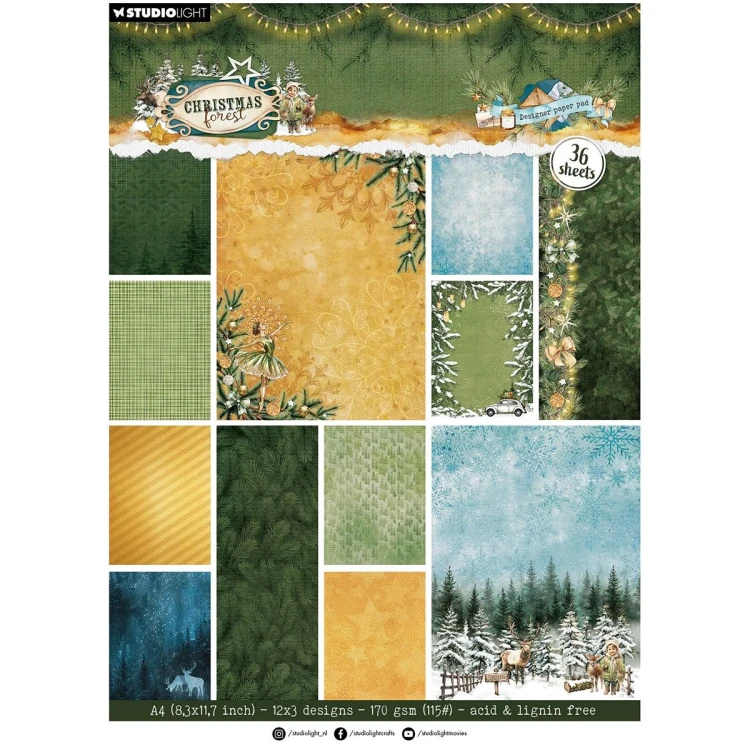 Zestaw papierów do scrapbookingu A4 - Designer paper pad Christmas Forest - Studio Light #2