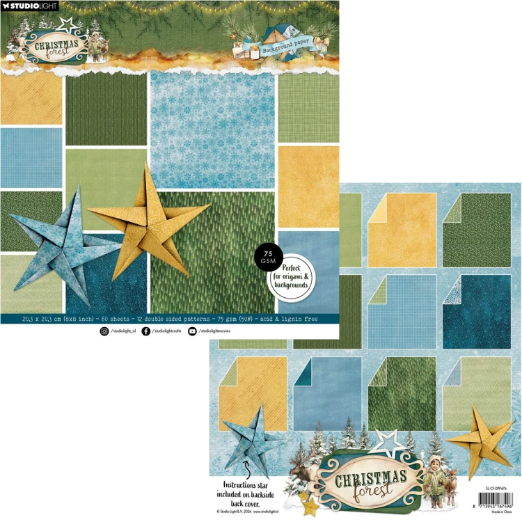 Zestaw papierów do scrapbookingu 20x20 - StudioLight - Origami & Background Christmas Forest #1