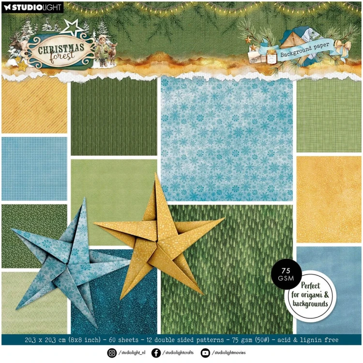 Zestaw papierów do scrapbookingu 20x20 - StudioLight - Origami & Background Christmas Forest #2