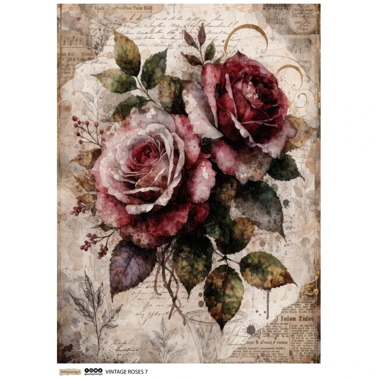 Papier ryżowy A4 - Scraplove - Vintage Roses 7 #1