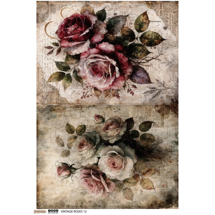 Papier ryżowy A4 - Scraplove - Vintage Roses 12 #1