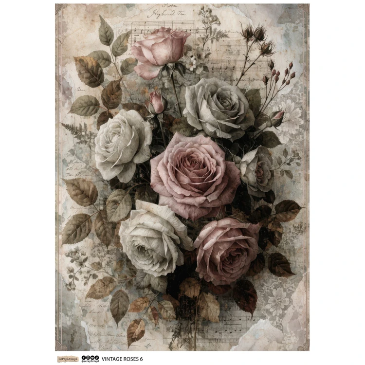 Papier ryżowy A4 - Scraplove - Vintage Roses 6 #1