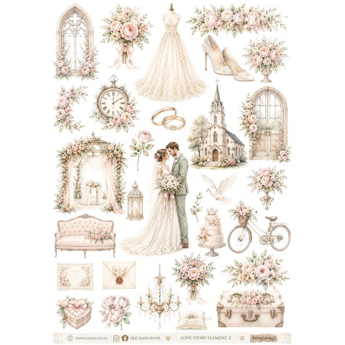 Papier ryżowy A4 - Scraplove - Love Story Elements 2 #1