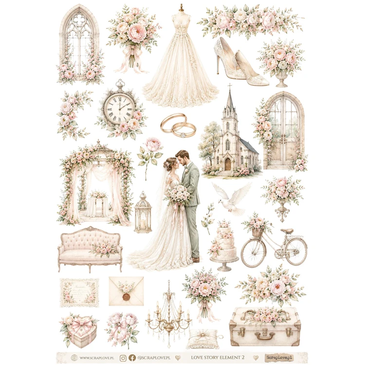 Papier ryżowy A4 - Scraplove - Love Story Elements 2 #1