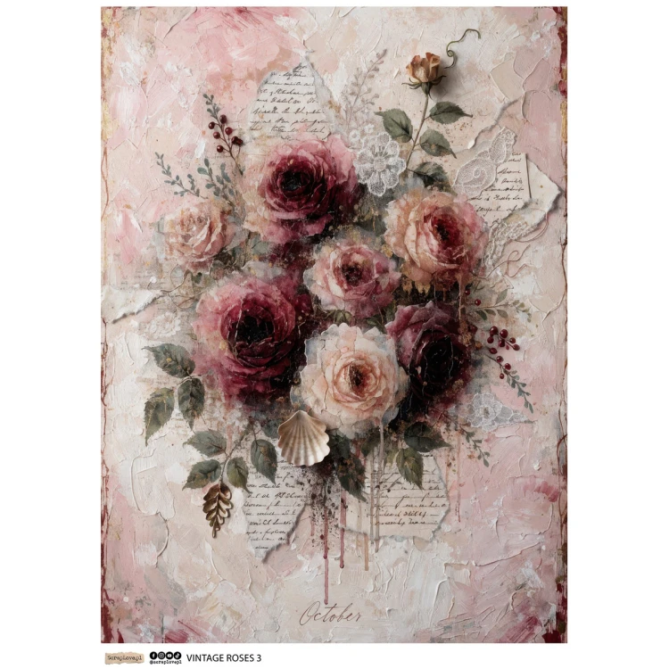 Papier ryżowy A4 - Scraplove - Vintage Roses 3 #1