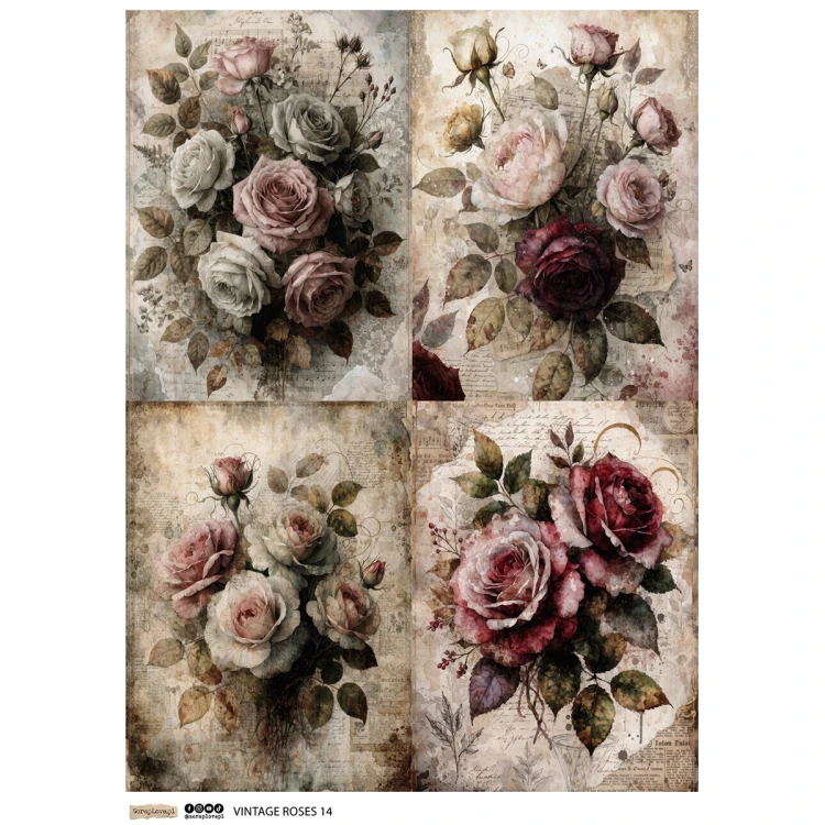 Papier ryżowy A4 - Scraplove - Vintage Roses 14 #1