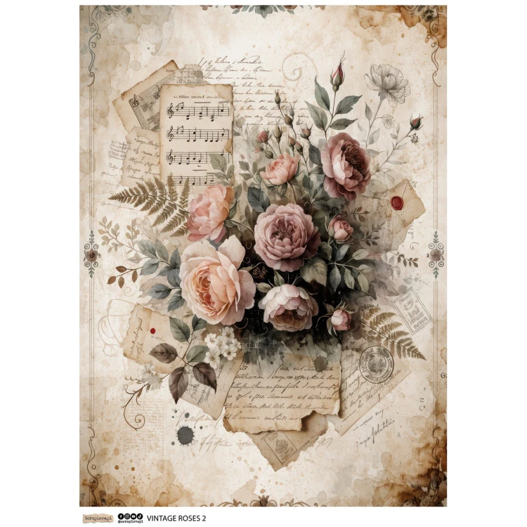 Papier ryżowy A4 - Scraplove - Vintage Roses 2 #1
