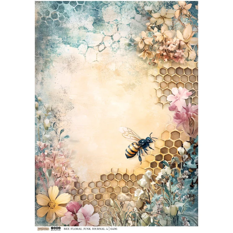 Papier ryżowy A4 - Scraplove - Bee Floral Junk Journal 4 #1