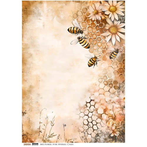 Papier ryżowy A4 - Scraplove - Bee Floral Junk Journal 1 #1