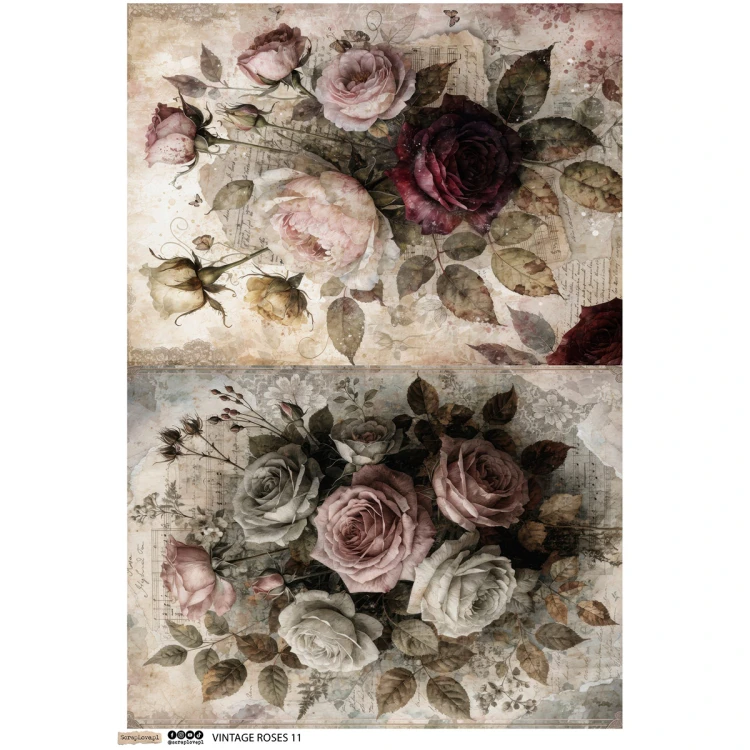 Papier ryżowy A4 - Scraplove - Vintage Roses 11 #1
