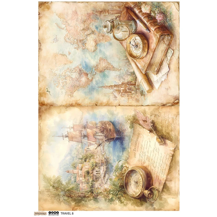 Papier ryżowy A4 - Scraplove - Travel 8 #1
