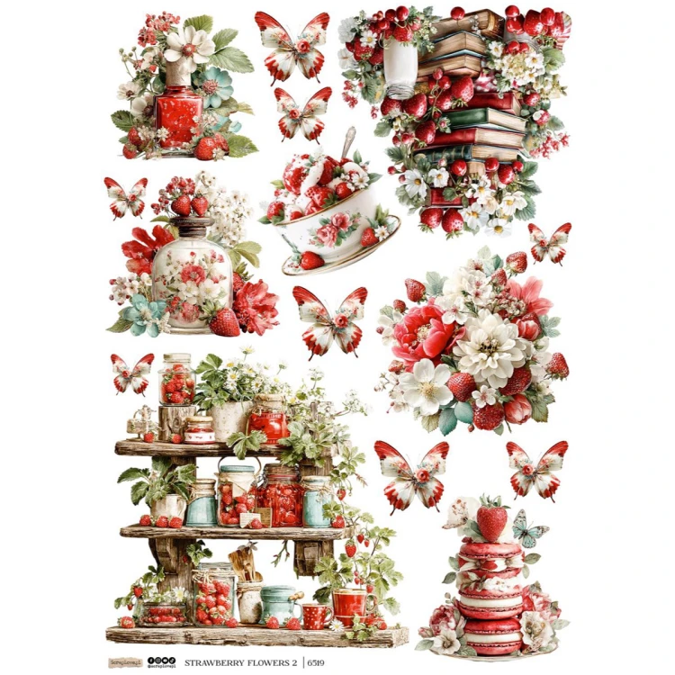 Papier ryżowy A4 - Scraplove - Strawberry Flowers 2 #1