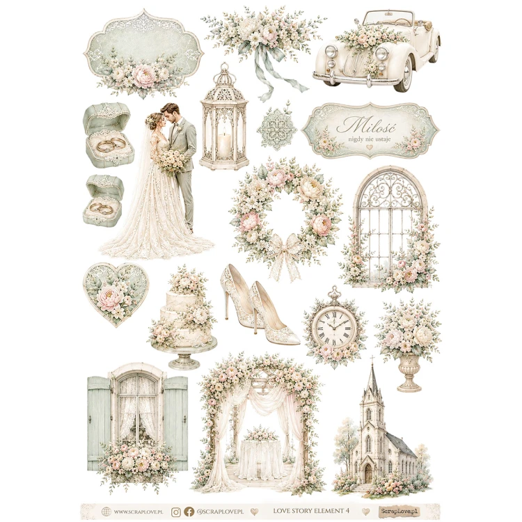 Papier ryżowy A4 - Scraplove - Love Story Elements 4 #1