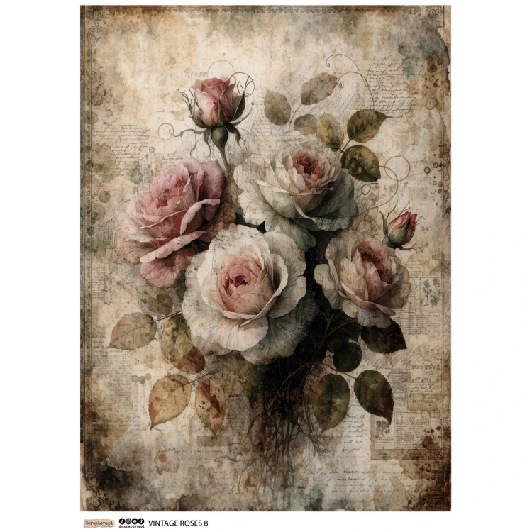 Papier ryżowy A4 - Scraplove - Vintage Roses 8 #1
