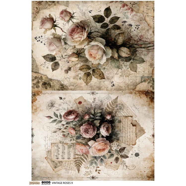 Papier ryżowy A4 - Scraplove - Vintage Roses 9 #1