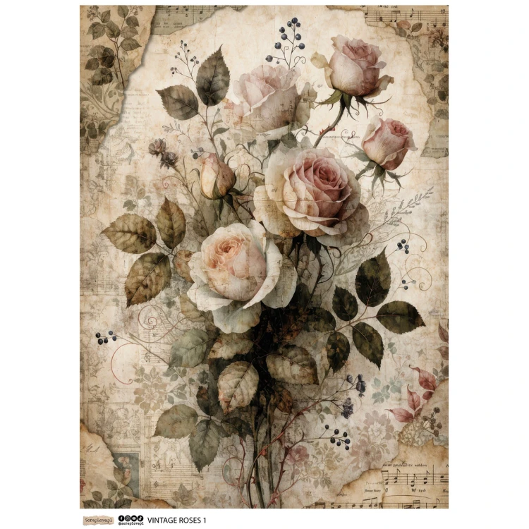 Papier ryżowy A4 - Scraplove - Vintage Roses 1 #1